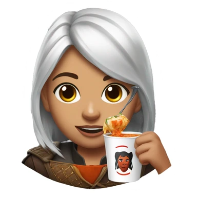Sasha is playing the Witcher 3 on ps5 and eating Tom yam sticker