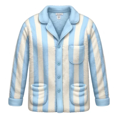 emoji of an isolated fluffy fleece pajama top with soft pastel 'vertical' stripes, plush fuzzy texture, light grey and pastel blue tones, button-down long sleeves, neatly folded flat-lay, no person, no body, no mannequin, cozy warm winter mood, soft shading sticker
