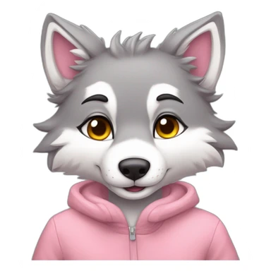 An full body furry anthropomorphic grey wolf in love rosy cheeks. Anthro. Hearts in air sticker