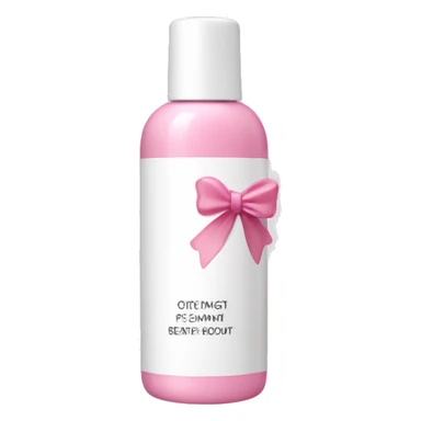 Pink and white skincare bottle with a small pink and cream colored bow as the logo sticker