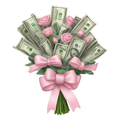 Money bouquet with a light pink bow on it sticker