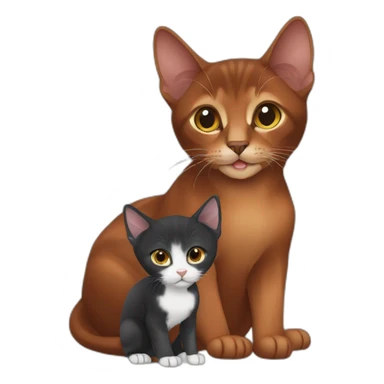 Dark red Abyssinian cat and black kitten with small white speck sticker