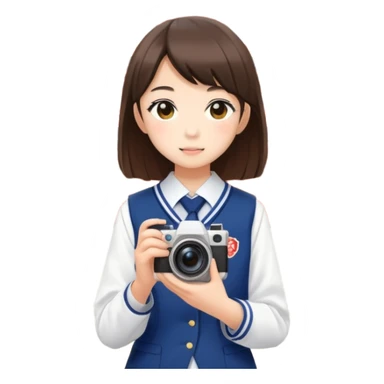 Japanese high school girl taking photos at Kyoto temple during school trip sticker
