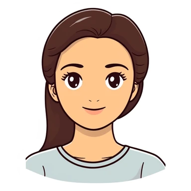 young woman with long dark brown hair, oval face, warm skin, thick eyebrows, large brown eyes, gentle smile, surrounded by palm trees, pineapples, oranges, lush green leaves, tropical botanical illustration, vibrant colors, sticker-like white outline sticker