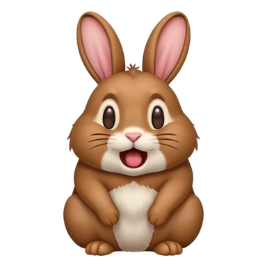 Cinematic Cute Yawning Brown Rabbit Portrait Emoji, Head tilted slightly with a dramatic, wide-open yawn, showcasing a smooth, rich brown fur with floppy ears, round brown eyes barely open in drowsy contentment, Simplified yet irresistibly adorable features, highly detailed, glowing with a soft, cozy glow, high shine, relaxed yet expressive, stylized with a touch of whimsy, bright and endearing, soft glowing outline, capturing the essence of a sleepy yet affectionate bunny, so drowsy it feels like it could stretch out of the screen and curl up for a nap! sticker