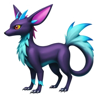 Colorful scaly flurry bioluminescent dark gloomy ghoulish spooky dull dusky translucent neon edgy cool dark edgy Latias-Sergal-Vernid-feline-Umbreon-Sylveon-Bastet-Fakémon-hybrid-fusion-creature, full body sticker