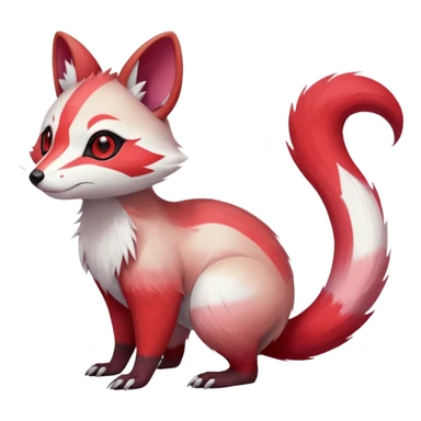 Cool Smooth Asian oriental painted silky soft White white with red gradients, and slit eyes markings beautiful handsome gorgeous aesthetic colorful vibrant Vernid-Trico-Marsupial-Furret-Zangoose-species-Fakemon-creature by LiLaiRa, 4 legs, 1 tail, random markings, (full body) sticker