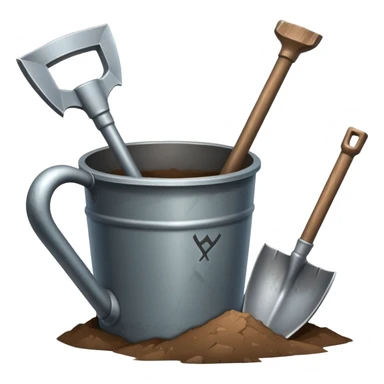 An icon featuring a shovel, pickaxe, and an ancient artifact like a broken pot, symbolizing the essentials of archaeology. The design focuses on the tools of excavation and discovery, with minimal detail for a clean, recognizable look. Transparent background. sticker