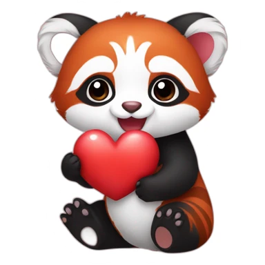 Baby red panda holding heart sticker