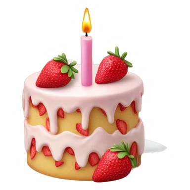 Pink strawberries and cream birthday cake with a candle sticker
