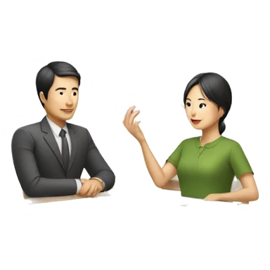 two asian people in discussion，with a paper on the desk sticker