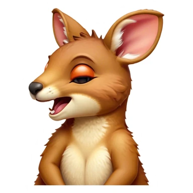 Cinematic Cute Yawning Kangaroo Portrait Emoji, Head tilted slightly with a dramatic, wide-open yawn, showcasing a soft, downy red-orange fur with gently drooping ears and round amber eyes barely open in drowsy contentment, Simplified yet irresistibly adorable features, highly detailed, glowing with a soft, cozy glow, high shine, relaxed yet expressive, stylized with a touch of outback charm, bright and endearing, soft glowing outline, capturing the essence of a sleepy yet affectionate kangaroo, so drowsy it feels like it could stretch out of the screen and curl up for a nap! sticker
