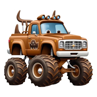 Monster Mutt - Monster Jam (Model Year: 2021) (Iconic colour: Brown with dog features) - A unique monster truck with playful, dog-inspired design cues. The vehicle is painted in warm brown tones and features subtle dog motifs (such as a stylized snout or ear shapes). It should blend the rugged power of a monster truck with quirky, endearing canine features. sticker