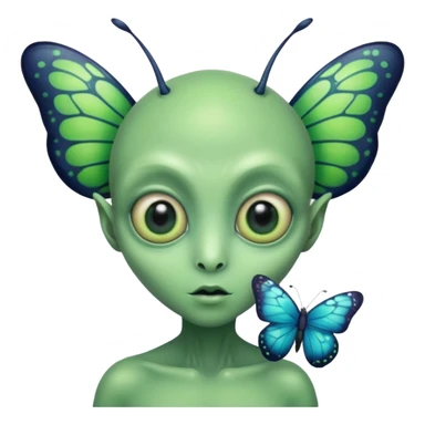 an alien with a butterfly on hand sticker