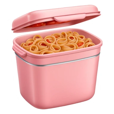 pastel pink food container with tomato pasta inside sticker