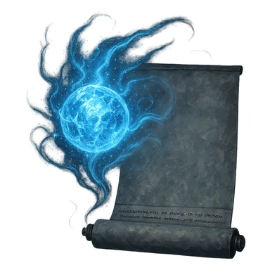 Create an image of a globe glowing with ice magic, inspired by Elden Ring glintstone sorcery icons. The globe should float outside of the scroll, surrounded by icy blue magical energy, frosty sparkles, and ethereal effects, similar to how magical elements appear outside of glintstone scrolls. Use a transparent background. The style should evoke the mystical and ethereal feel of Elden Ring's glintstone sorcery icons. sticker