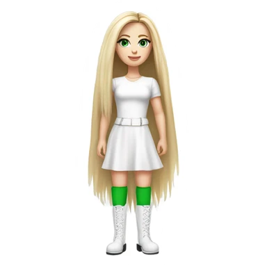 Realistic White girl with Long straight blonde hair, green eyes, tattoos, full body wearing white dress and pink knee-high leather boots, posing sticker
