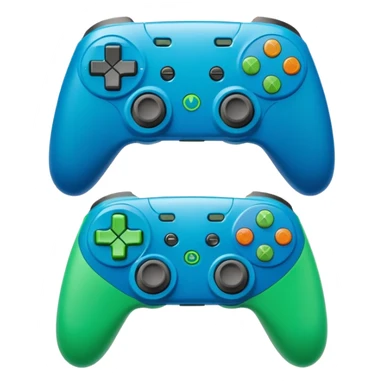Create a clean, cartoon emoji of two gaming controllers angled toward each other to represent multiplayer gaming. Use bright colors, bold outlines, minimal detail, and a transparent background so it stays clear at small sizes. sticker