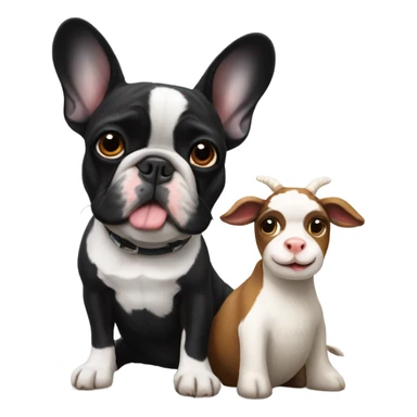 Black and white french bulldog with a goat sticker