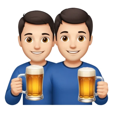 nordic man with short dark hair sitting and holding two mugs of beer sticker