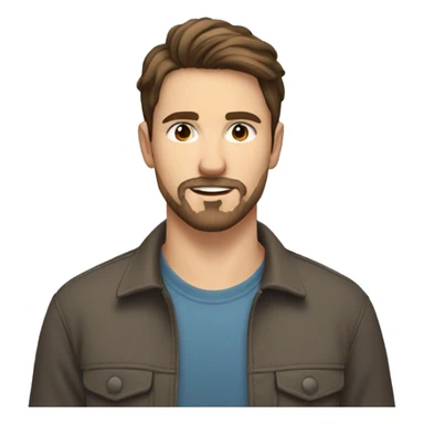 A handsome 25 year old man with middle parted fairly short brown hair, brown eyes, a very light goatee beard outdoors sticker