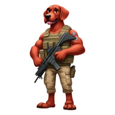 Desert storm daddy hot Clifford the big red dog muscular with tattoos on arms book illustration humanoid as a military call of duty character standing alone sticker