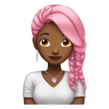 create a girl with pink hair, earrings, who hugs herself, her eyes are covered and her head is slightly bowed on her shoulder. The pose should reflect self-love sticker