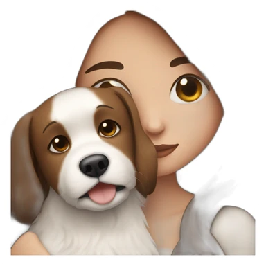 long brown hair girl cuddling a black and white dog sticker