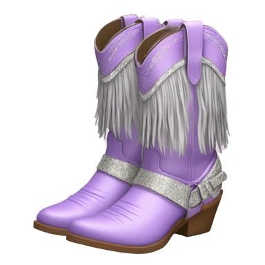 Realistic pastel purple fashion cowgirl boots with sparkly shiny glitter fringe on them. sticker