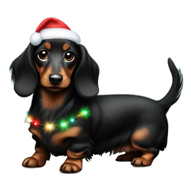 Miniature long haired dachshund brindle and black with Christmas lights sticker