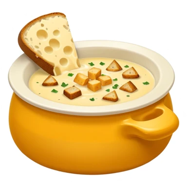 cheese soup with garlic, and cubes of dry dark bread in bowl sticker