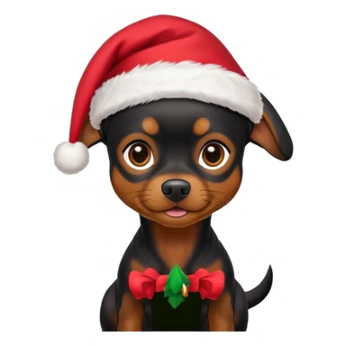 miniature black pinmcher in santa aht sticker