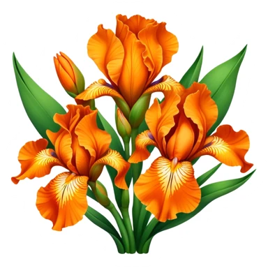 big bouquet Vibrant Orange Iris, luxuriant, leaf, bud sticker