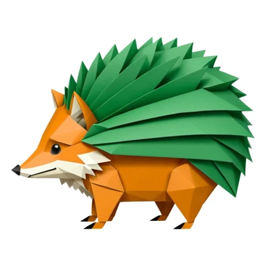 origami hedgehog half fox half hedgehog in color green #A8FBD3 the tail of fox sticker