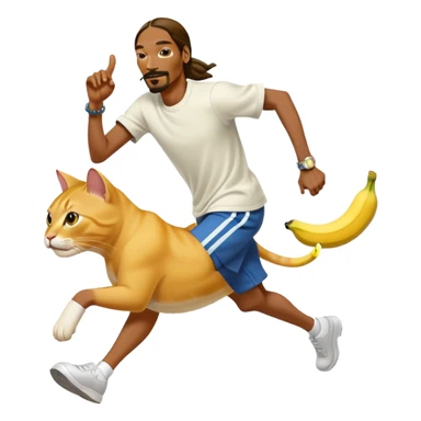 Snoop dogg running away from a yellow cat with a banana sticker