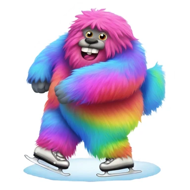 fat rainbow pink red yeti ice skating  sticker