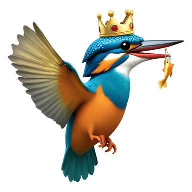 Kingfisher flying with a crown and a fish  sticker
