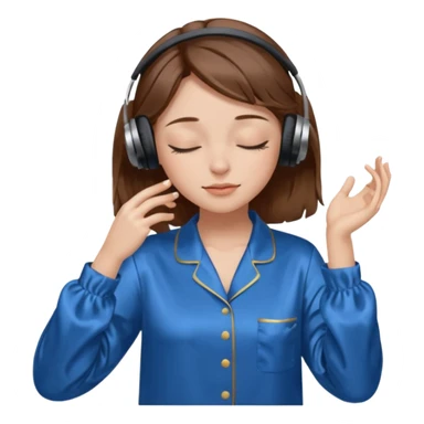chica con pelo castaño ojos cerrados escuchando musica en pijama azul modo clean girl sticker