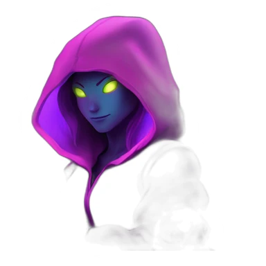 Girl developer behind his laptop with this style : Nintendo Samus Video game neon glowing bright purple pink black hooded hacker themed character sticker