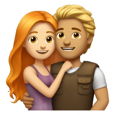 couple hug with warm smiles. The Girl have Brown Long hair und the man blond/orange hair sticker