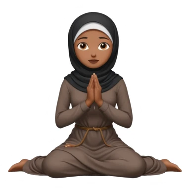 darkskin muslim black woman praying kneeling with dark hijab hyper realistic face, half side position sticker