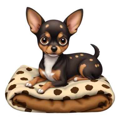 Min-Pin Chihuahua curled up on a soft blanket, small and alert sticker