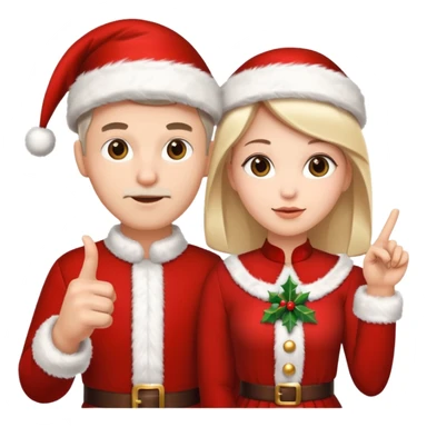 Adult couple wearing Xmas outfit pointing at you sticker