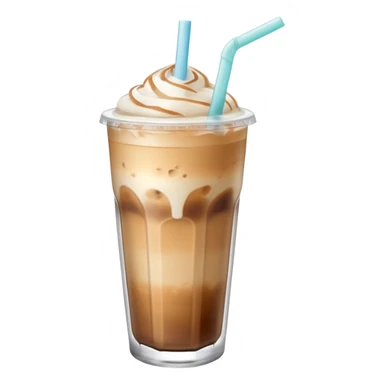 An iced latte in a transparent matte glass, showing how the milk and coffee mix, with ice touching the inner walls of the glass, and a clear lid with a transparent straw on top. Use soft and pastel tones. sticker