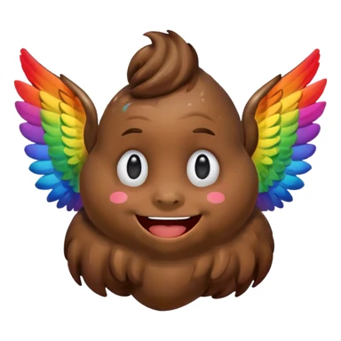 Rainbow Poop emoji face with wings sticker