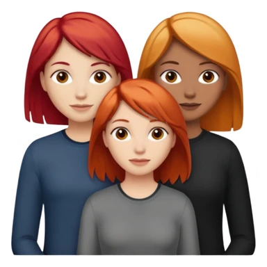 Can you create an image of 3 friends together one with red bright hair light skin one the other with brown hair with some blonde highlights in the hair fair skin the last one with light brown a tint of orange hair and black hair sticker