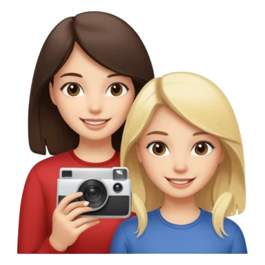 a brunette girl and a blonde girl smiling in polaroid picture sticker
