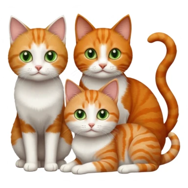 3 tiny different coloured short haired cats including a dark grey and white cat with green eyes, a ginger and white with orange eyes and a brown tabby and white with hazel eyes sticker