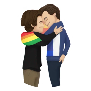 harry styles hugging louis tomlinson with a pride flag wrapped around them sticker