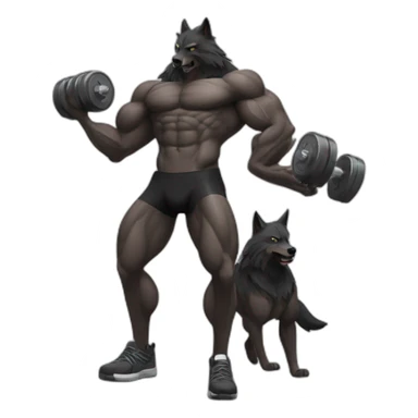 Bodybuilder black wolf pumping dumbbells sticker